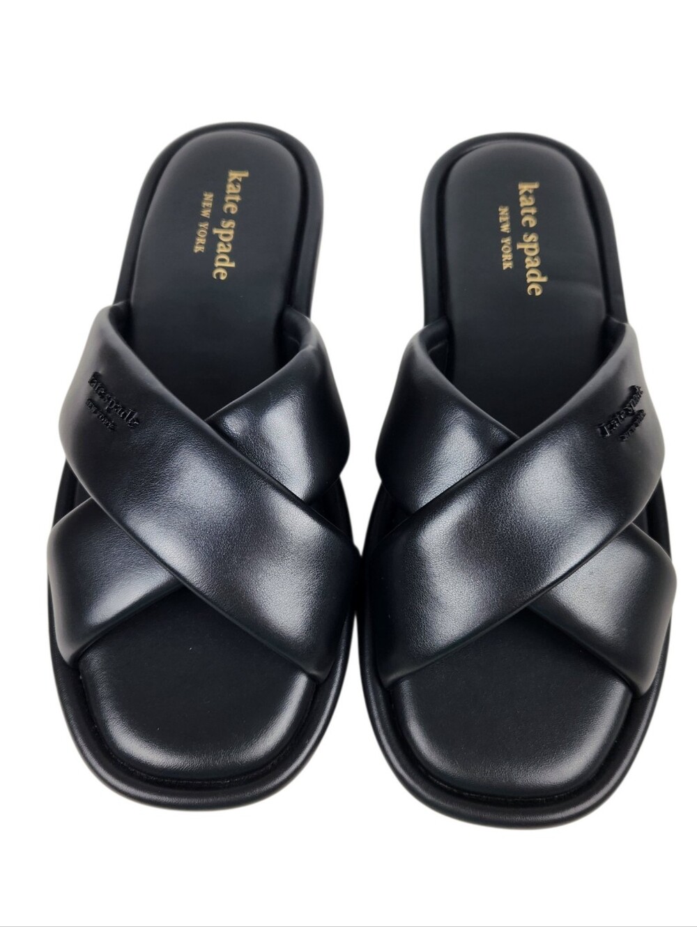 Kate Spade Rio Slide Black Faux Leather Criss Cross Sandals Vegan Womens Size 8